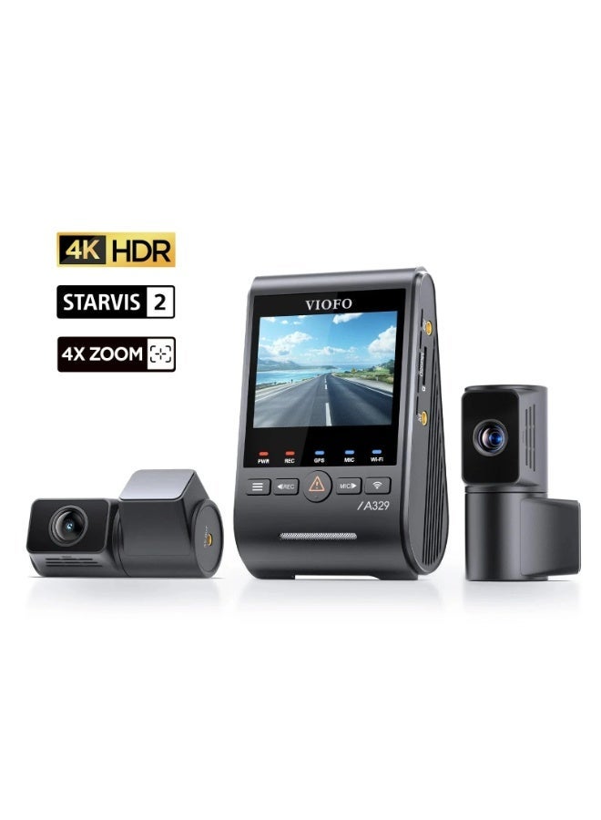Viofo A329T 3 Channel 4K Dash Cam for Cars – Sony STARVIS 2, Night Vision Car Camera, Front, Telephoto & Rear Recorder, GPS, Wi-Fi 6, Parking Mode Dash Camera - Image 1